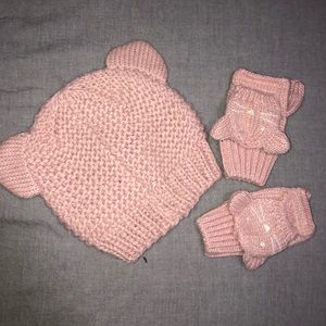 pink beanie and glove set